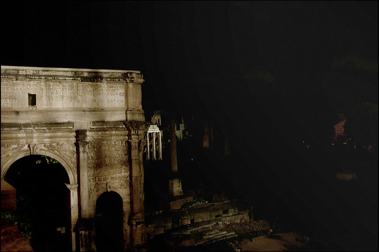 view of Roman Forum at night, Rome, Italy. Linda Johnson Photography, Linda Johnson Photographs.